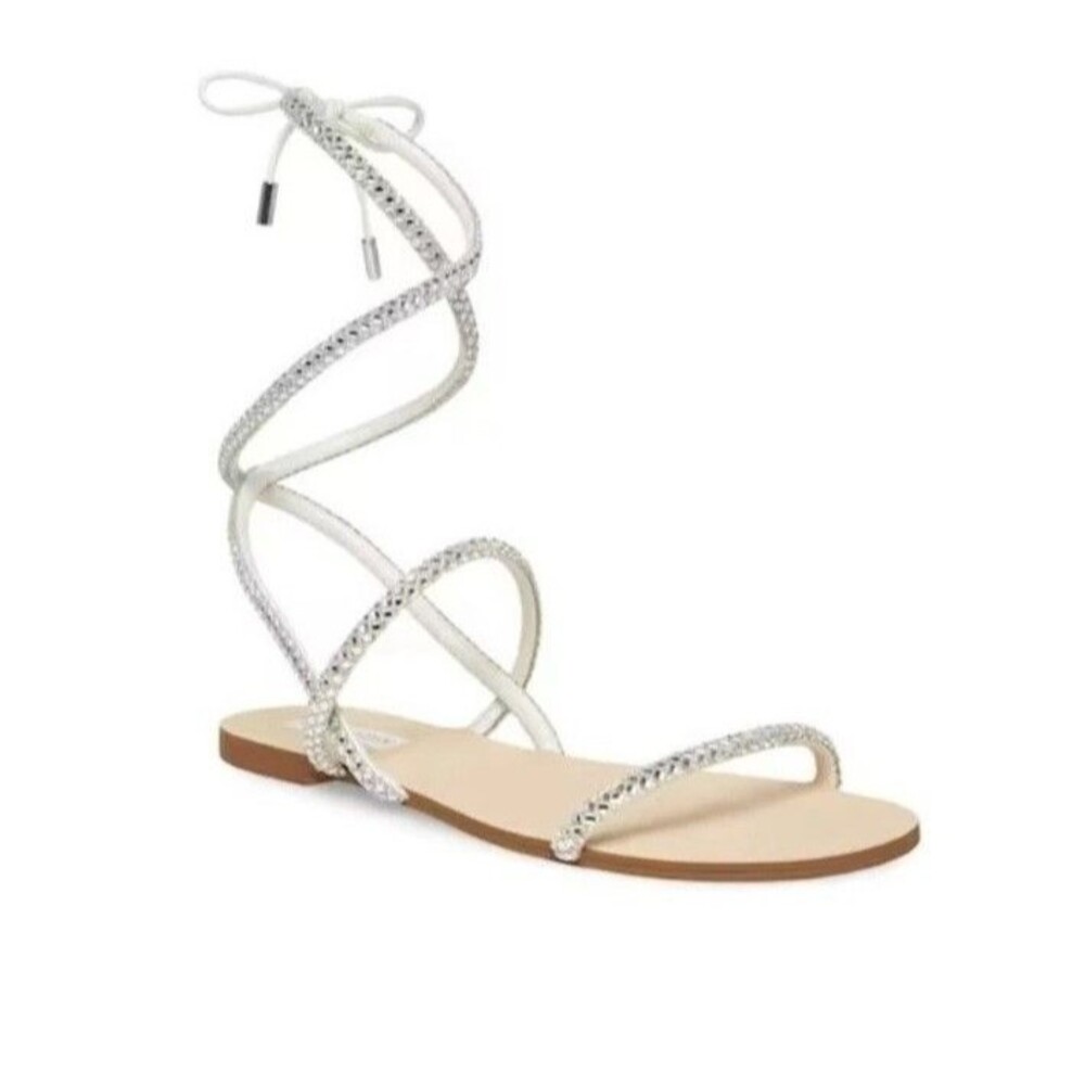 STEVE MADDEN tellers Women's Silver Strappy Rhinestone Wedding Flat Sandal
